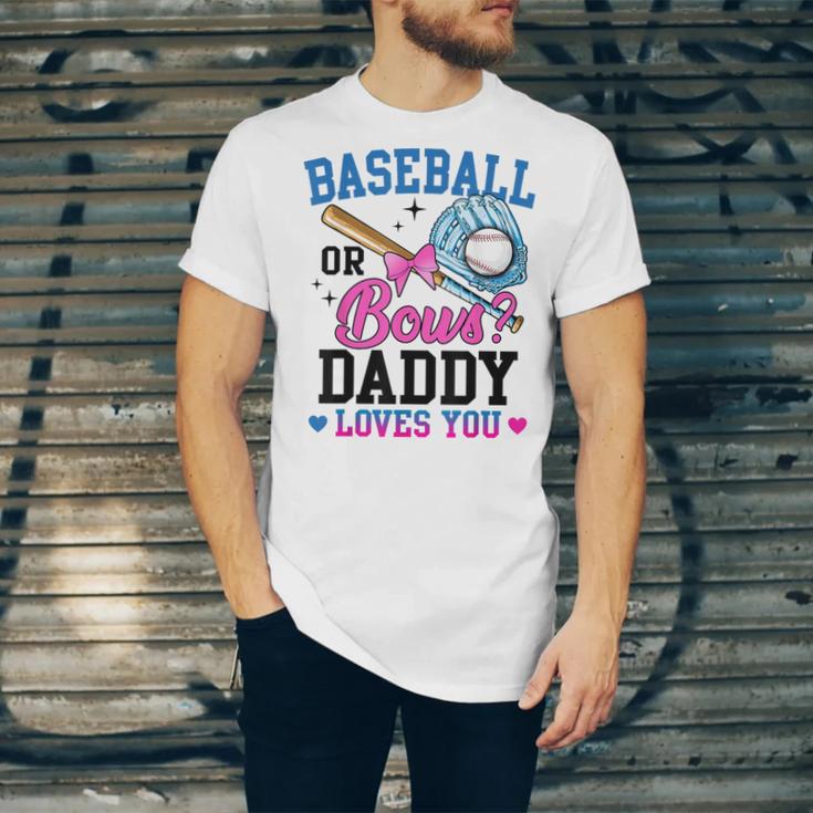 Gender Reveal Baseball Or Bows Daddy Loves You Unisex Jersey T-Shirt Gender Reveal Baseball Or Bows Daddy Loves You Unisex Jersey T-Shirt