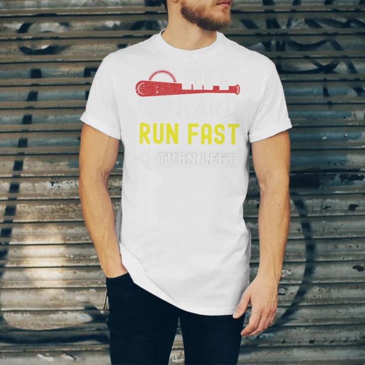 Hit Hard Run Fast Turn Left Baseball Quote Fan Coach Premium Tri-Blend Unisex Jersey T-Shirt