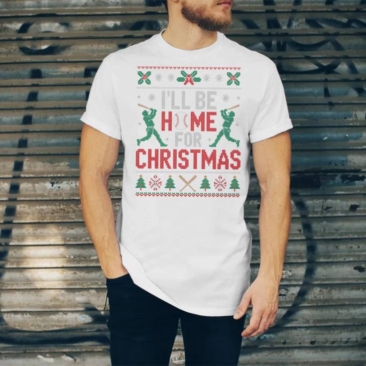 I’Ll Be Home For Christmas Baseball Ugly Sweater Art Unisex Jersey T-Shirt