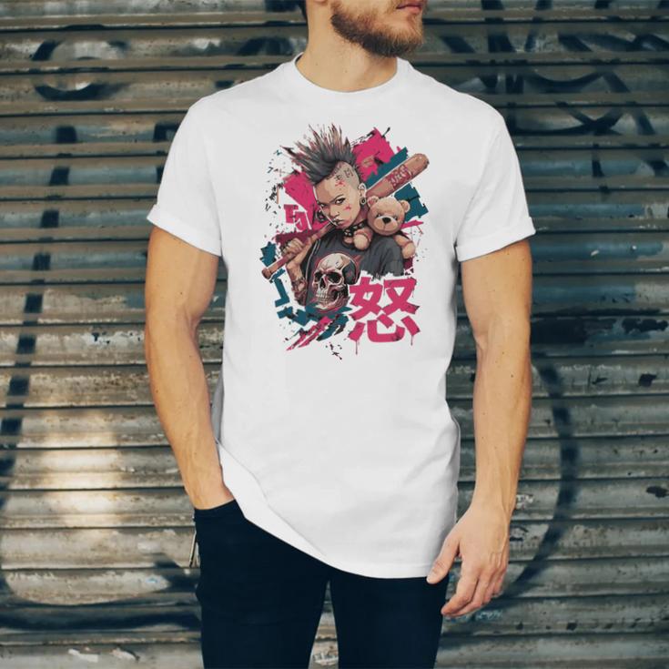 Punk Girl With Anger Kanji And Baseball Bat Unisex Jersey T-Shirt Punk Girl With Anger Kanji And Baseball Bat Unisex Jersey T-Shirt