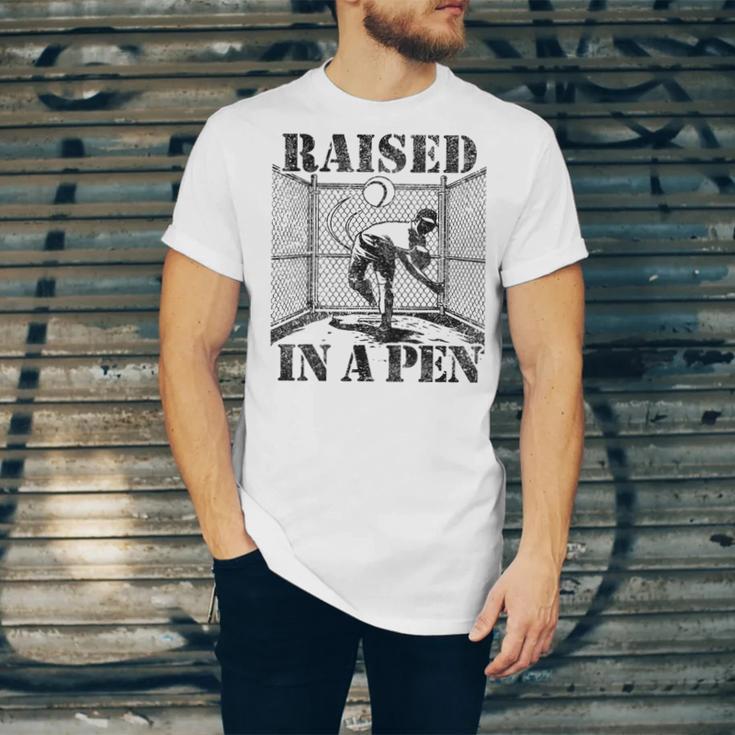 Raised In a Pen Baseball Pitcher Saying Bullpen Unisex Jersey T-Shirt