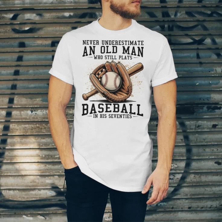 Never Underestimate Old Man Plays Baseball In His Seventies Unisex Jersey T-Shirt