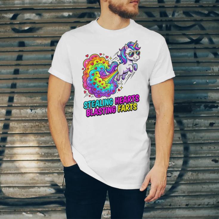 Unicorn Fart Valentine Stealing Hearts Blasting Farts Raglan Baseball Tee Unisex Jersey T-Shirt