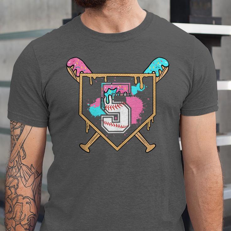 5th Fifth Birthday Baseball Bat Ice-Cream Drip 5yrs Old Boys Unisex Jersey T-Shirt