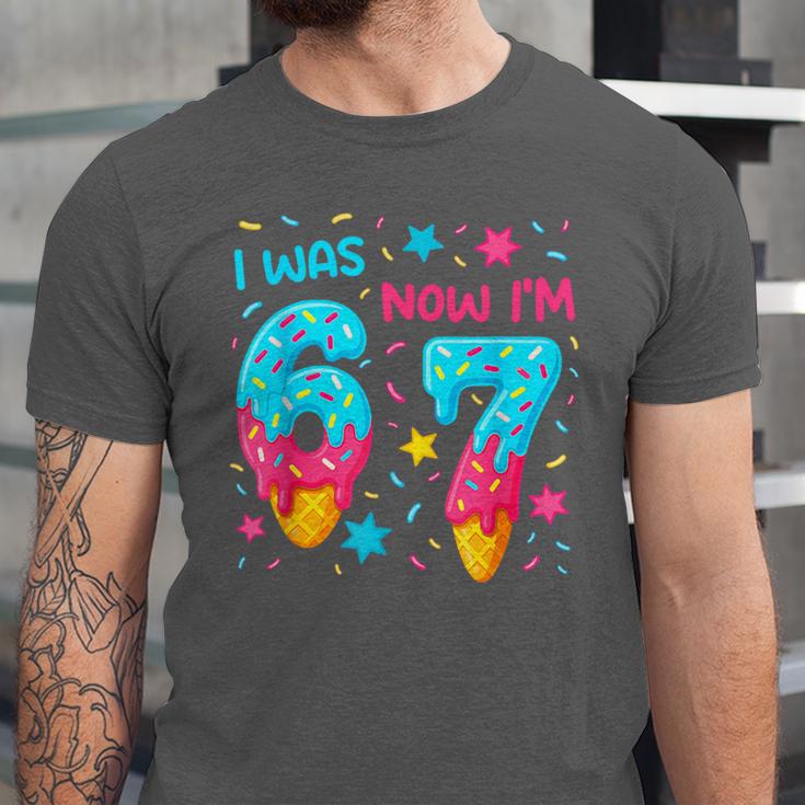 I Was 6 Now I'm 7 67 Birthday Baseball Drip 7 Year Old Unisex Jersey T-Shirt