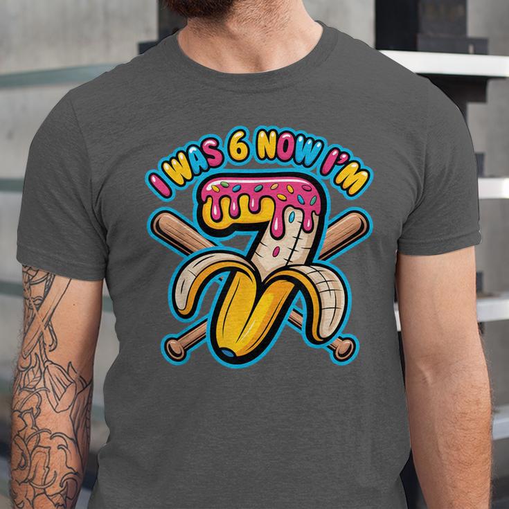 I Was 6 Now I’m 7 Banana Drip Birthday Baseball Unisex Jersey T-Shirt I Was 6 Now I’m 7 Banana Drip Birthday Baseball Unisex Jersey T-Shirt