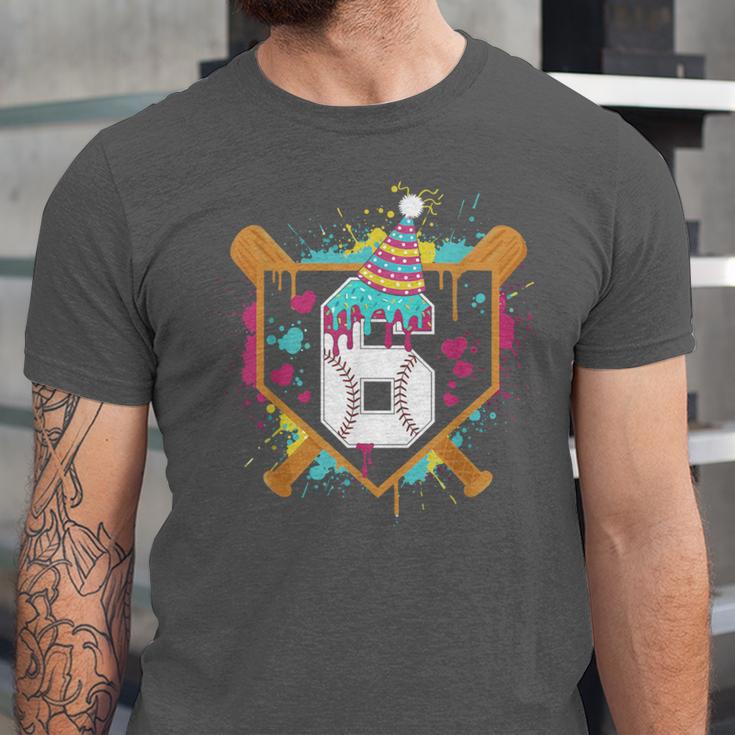 6th Birthday Baseball Drip Number 6 Year Old Birthday Boy Unisex Jersey T-Shirt