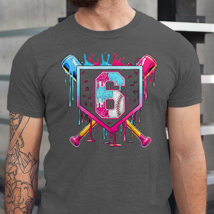 6th Birthday Boys Baseball Ice Cream Drip Boys Baseball Unisex Jersey T-Shirt