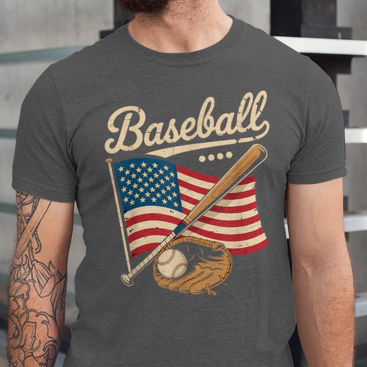 American Flag Baseball Player Bat Fan Catcher Pitcher USA Unisex Jersey T-Shirt