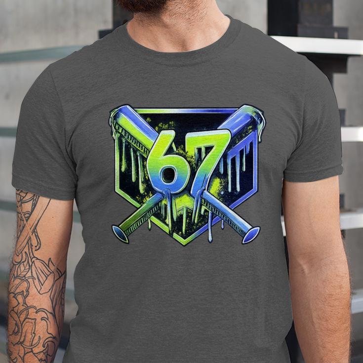 Awesome 67 Baseball Drip Effect Baseball 6-7 Meme Graphic Unisex Jersey T-Shirt