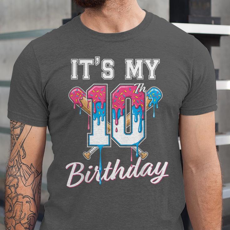 Baseball 10 Year Old Ice Cream Drip 10th Birthday Boys Unisex Jersey T-Shirt