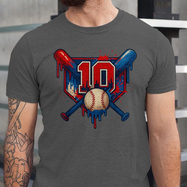 Baseball 10 Year Old Splash Drip 10th Birthday Boy Number 10 Unisex Jersey T-Shirt