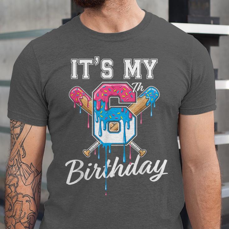 Baseball 6 Year Old Ice Cream Drip 6th Birthday Boy Number 6 Unisex Jersey T-Shirt