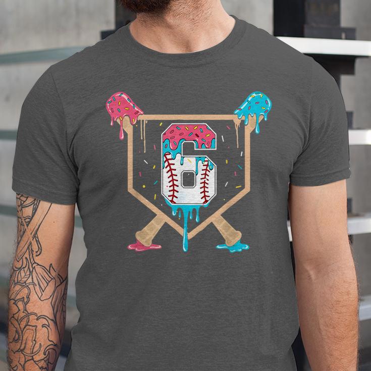Baseball 6 Year Old Ice Cream Drip 6th Birthday Boys Player Unisex Jersey T-Shirt