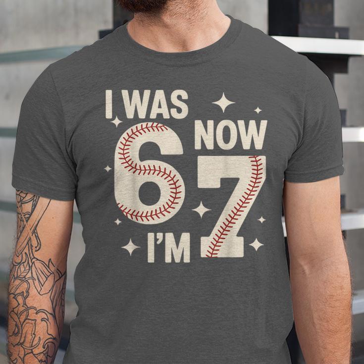 Baseball 7th Birthday 6 7 Years Old I Was 6 Now I'm 7 Unisex Jersey T-Shirt