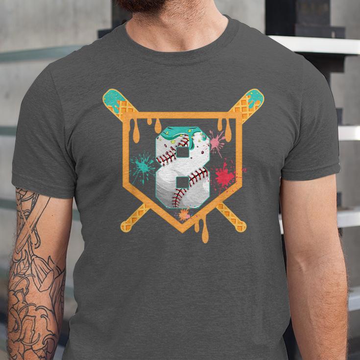 Baseball 8 Year Old Ice Cream Drip 8th Birthday Boy Number 8 Unisex Jersey T-Shirt