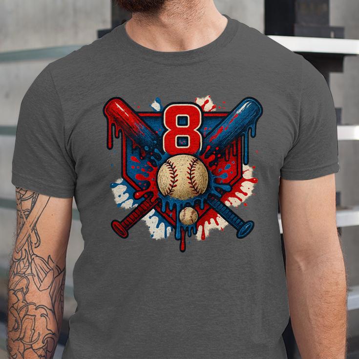 Baseball 8 Year Old Splash Drip 8th Birthday Boy Number 8 Unisex Jersey T-Shirt Baseball 8 Year Old Splash Drip 8th Birthday Boy Number 8 Unisex Jersey T-Shirt
