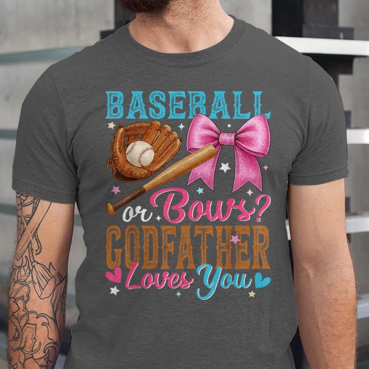 Baseball Or Bows Godfather Loves You Gender Reveal Unisex Jersey T-Shirt