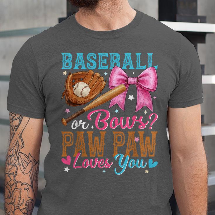 Baseball Or Bows Paw Paw Loves You Gender Reveal Baby Party Unisex Jersey T-Shirt
