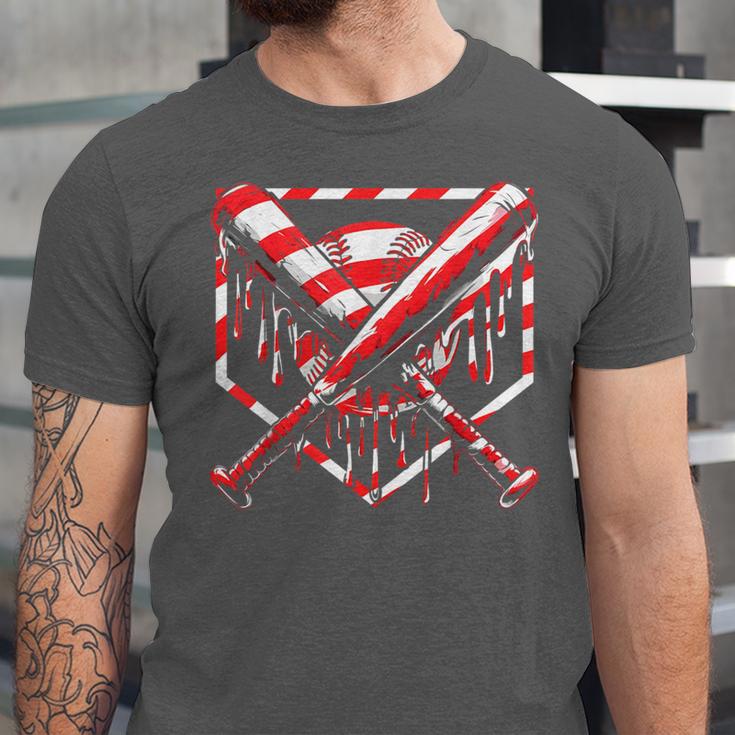 Baseball Candy Cane Christmas Baseball Ice Cream Drip Boys Unisex Jersey T-Shirt