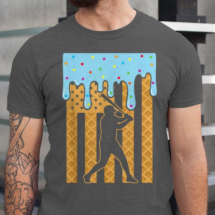 Baseball Drip Dripping Ice Cream Sport Player American Flag Unisex Jersey T-Shirt Baseball Drip Dripping Ice Cream Sport Player American Flag Unisex Jersey T-Shirt
