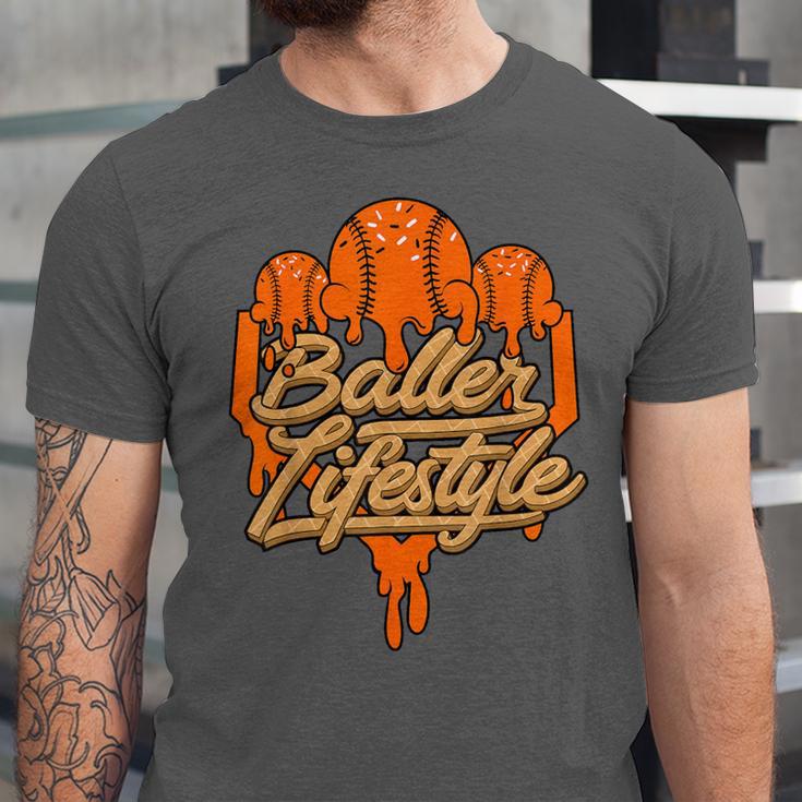 Baseball Lifestyle Home Plate Orange Ice Cream Drip Men Boys Unisex Jersey T-Shirt