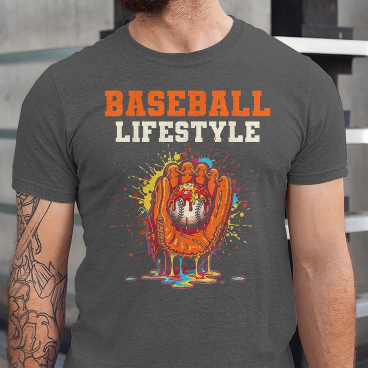 Baseball Lifestyle Ice Cream Drip Baseball Glove Crossed Bat Unisex Jersey T-Shirt