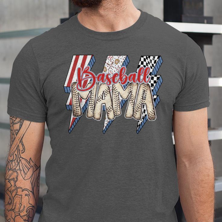 Baseball Mama Lightning Bolt Checkered Varsity Mother's Day Unisex Jersey T-Shirt