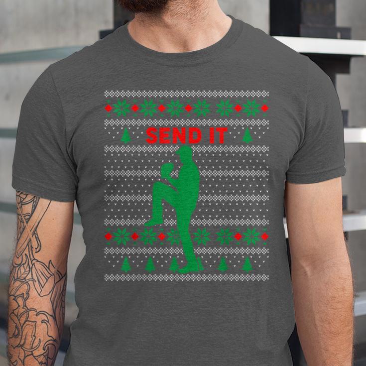 Baseball Player Christmas Pajama Send It Xmas PJs Boys Unisex Jersey T-Shirt