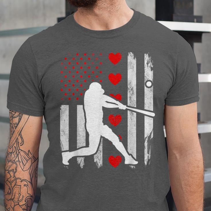 Baseball Silhouette Heart USA Flag Hearts American Boys Kids Unisex Jersey T-Shirt