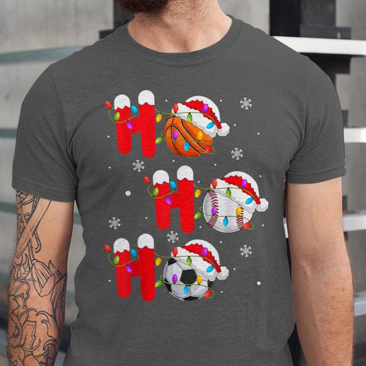 Basketball Baseball Soccer Christmas Ho Ho Ho Santa Xmas Unisex Jersey T-Shirt
