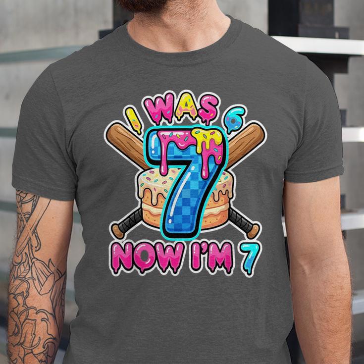 Blue Checkered I Was 6 Now I'm 7 Birthday Cake Baseball Drip Unisex Jersey T-Shirt Blue Checkered I Was 6 Now I'm 7 Birthday Cake Baseball Drip Unisex Jersey T-Shirt