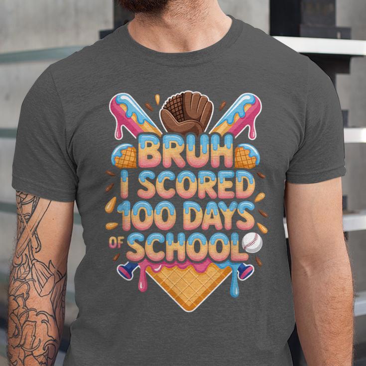 Bruh I Scored 100 Days Of School Baseball Ice Cream Drip Tee Unisex Jersey T-Shirt