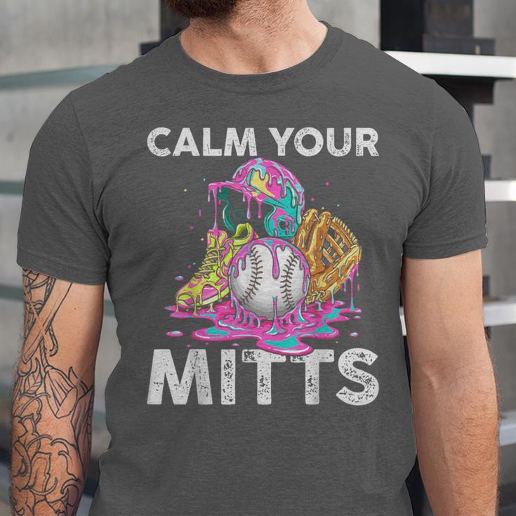 Calm Your Mitts Baseball Ice Cream Drip Crossed Bats Sport Unisex Jersey T-Shirt