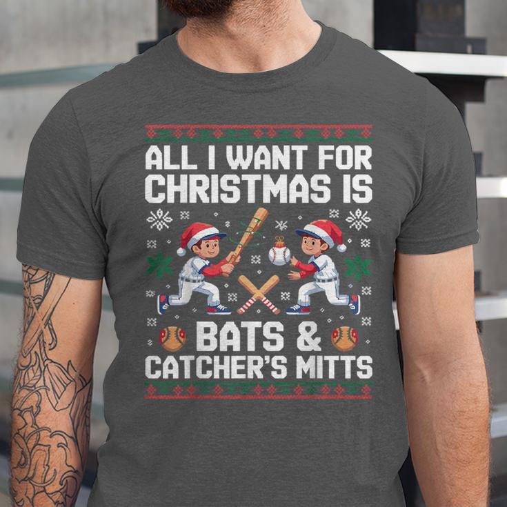 Christmas Baseball Bats Catcher Mitts Holiday Tee Unisex Jersey T-Shirt Christmas Baseball Bats Catcher Mitts Holiday Tee Unisex Jersey T-Shirt