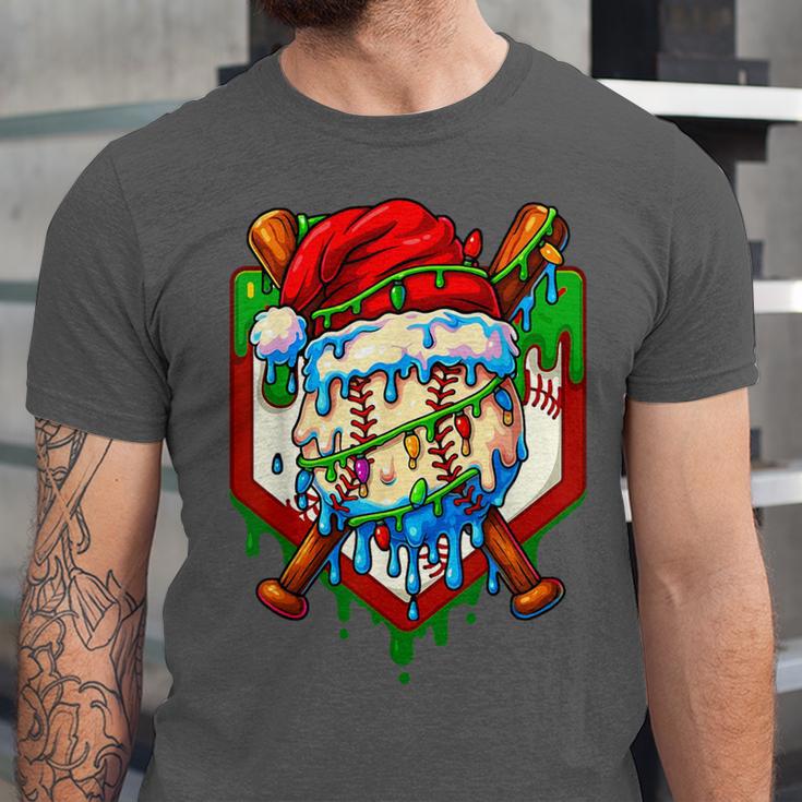 Christmas Baseball Ice Cream Drip Santa Baseball Player Kids Unisex Jersey T-Shirt