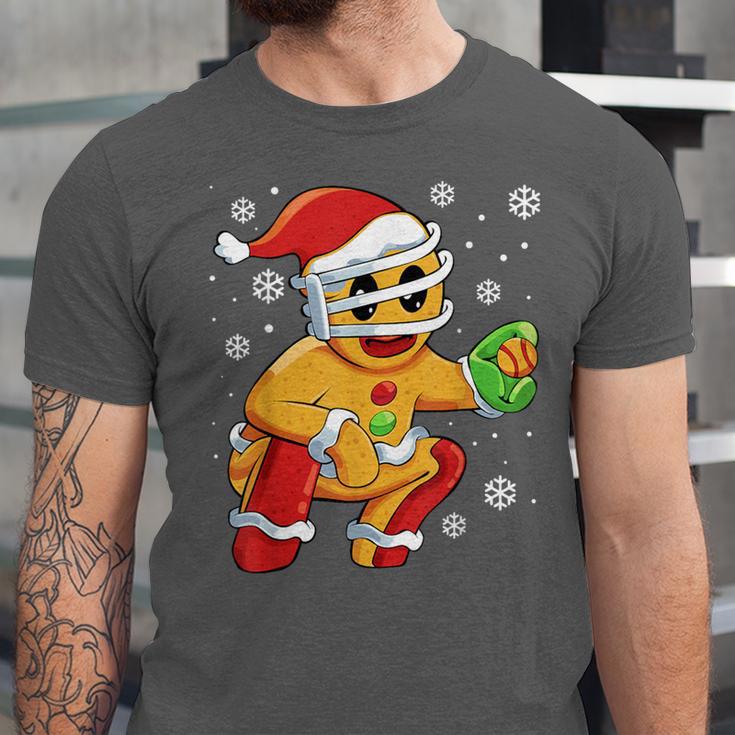 Christmas Gingerbread Man Baseball Player Catcher Unisex Jersey T-Shirt