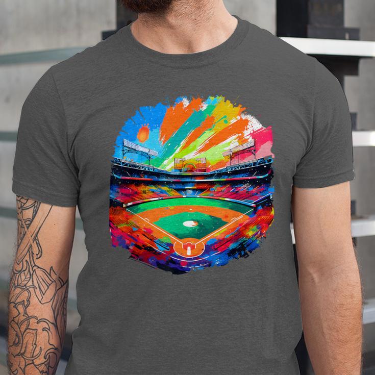 Colorful Baseball Field Home Run Baseball Player Fans Unisex Jersey T-Shirt Colorful Baseball Field Home Run Baseball Player Fans Unisex Jersey T-Shirt