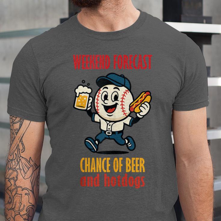 Cute Baseball Fan Weekend Forecast Change Of Beer And Hotdog Unisex Jersey T-Shirt