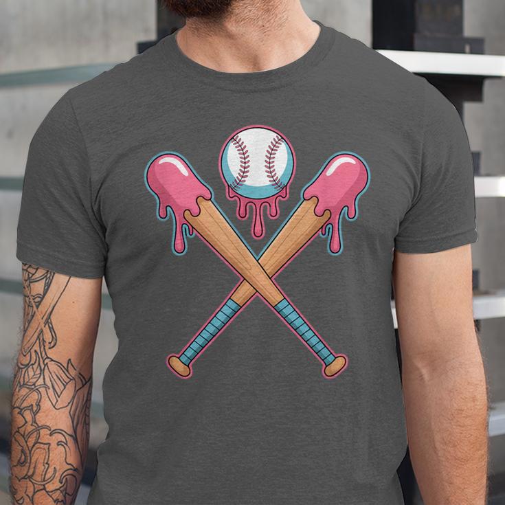 Dripping Pink Baseball Crossed Bats Summer Unisex Jersey T-Shirt