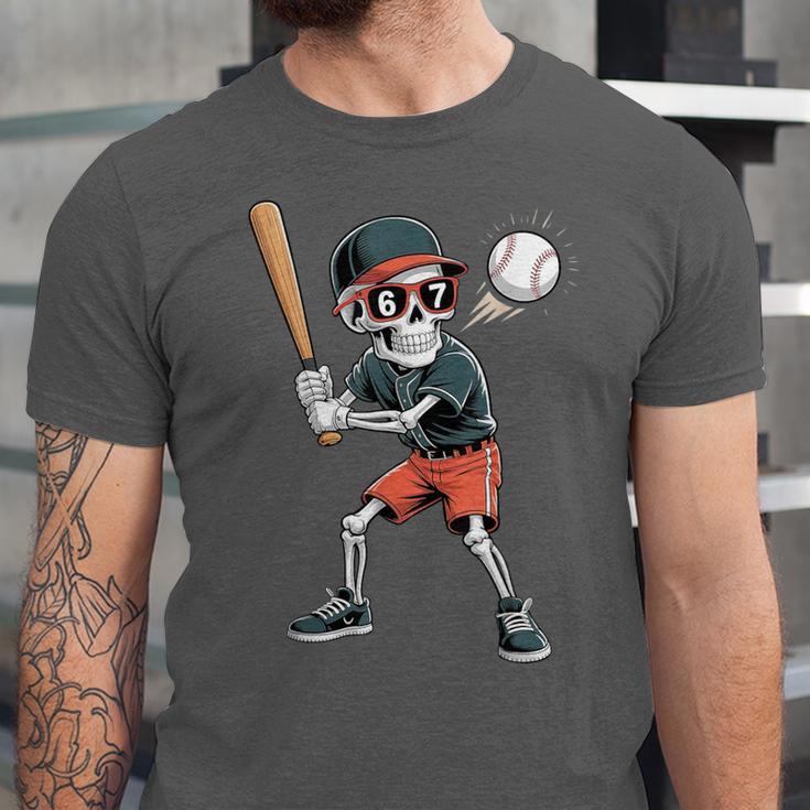 Halloween Skeleton Playing Baseball 67 Six Seven Meme Unisex Jersey T-Shirt