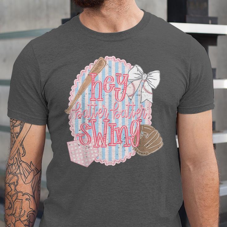 Hey Batter Batter Swing Baseball Game Day Coquette Bow Girly Unisex Jersey T-Shirt Hey Batter Batter Swing Baseball Game Day Coquette Bow Girly Unisex Jersey T-Shirt