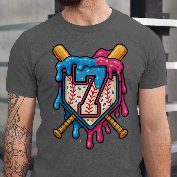HUGvyn 7th Birthday Baseball Ice Cream Drip Number 7 Kid Boy Unisex Jersey T-Shirt