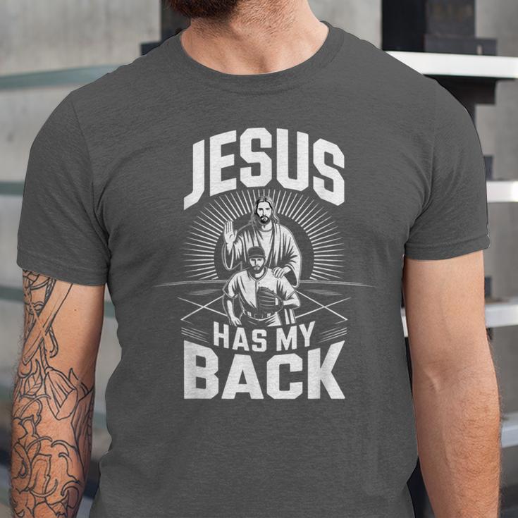 Jesus Has My Back Baseball Faith Motivation Tee Christian Unisex Jersey T-Shirt