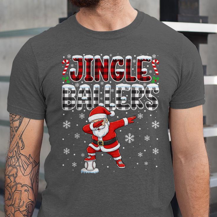 Jingle Ballers Plaid Santa Dabbing Baseball Christmas Unisex Jersey T-Shirt