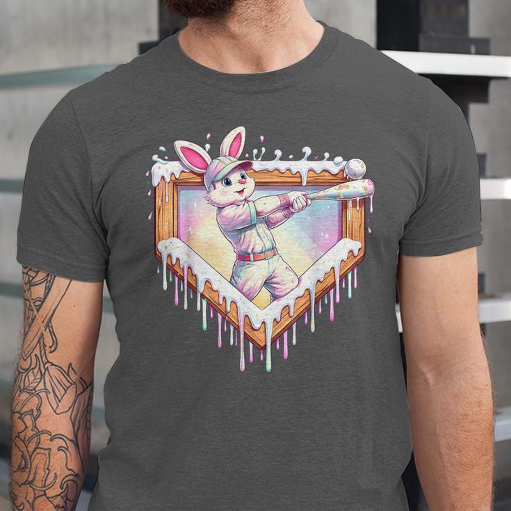 Kids Happy Easter Bunny Playing Baseball Boy Ice Cream Drip Unisex Jersey T-Shirt