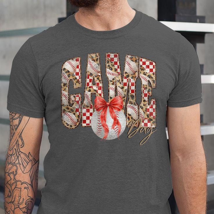 Leopard Checkered Game Day Baseball Coquette Bow Women Girls Unisex Jersey T-Shirt Leopard Checkered Game Day Baseball Coquette Bow Women Girls Unisex Jersey T-Shirt