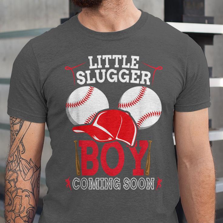 Little Slugger Boy Coming Soon Baby Announcement Baseball Unisex Jersey T-Shirt Little Slugger Boy Coming Soon Baby Announcement Baseball Unisex Jersey T-Shirt