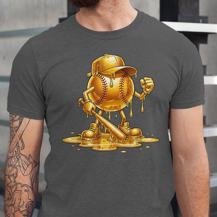 Melting Baseball Mascot Slugger Bat Cap Cartoon Unisex Jersey T-Shirt