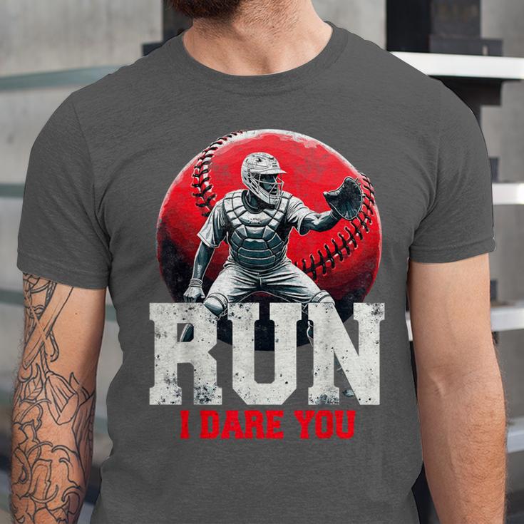 Run I Dare You Baseball Ball Player Catcher Coach Tee Unisex Jersey T-Shirt